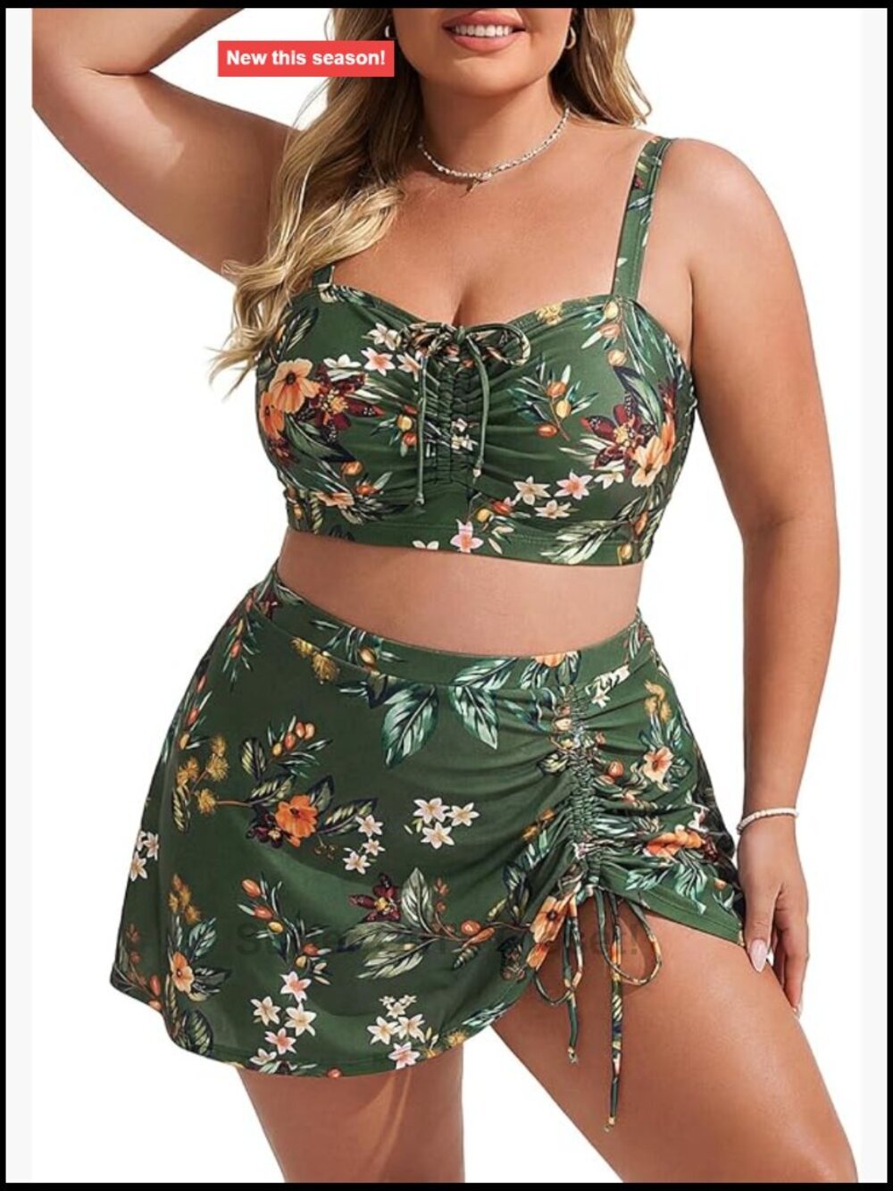 High Waisted Bikini Set Tummy Control Drawstring Swim Skirt Two Piece Suit